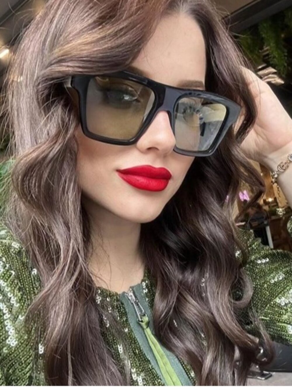 Gucci GG0962S 004 Sunglasses Black White Square Frame, Green Lenses